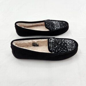 NAUTICA Womens Size 8 Margo Moccasin Slip On Slippers Black Faux Suede
